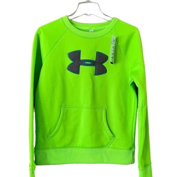 NWT Under Armour Storm Semi Fitted Sweatshirt Neon Green Size Medium Crewneck - Picture 1 of 14